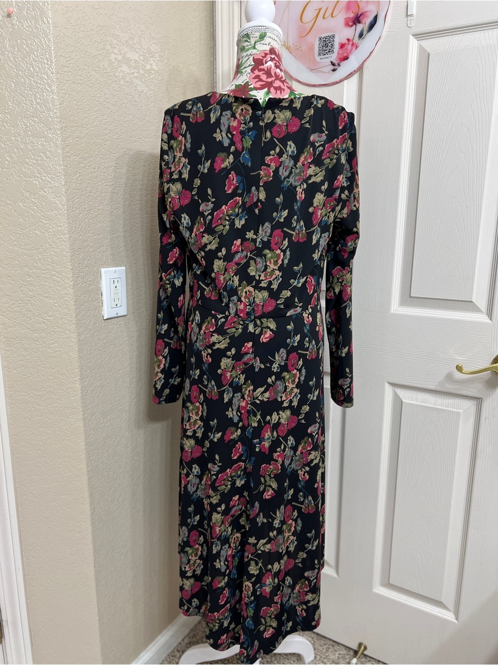 Ralph Lauren Black Floral Long Sleeve Handkerchief Hem Dress - Picture 4 of 10